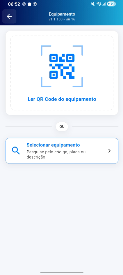 Identificação de equipamento por QR Code no aplicativo Acrux